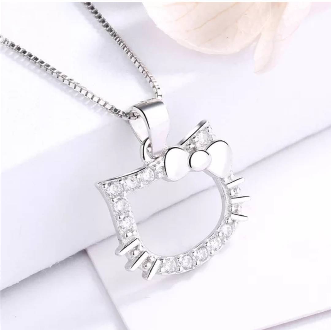 925 Sterling Silver Plated Whitegold Hello Kitty Pendant PM011