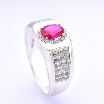 Sera 925 Sterling Silver Engagement Men Ring S-MRGW116-Red-VD