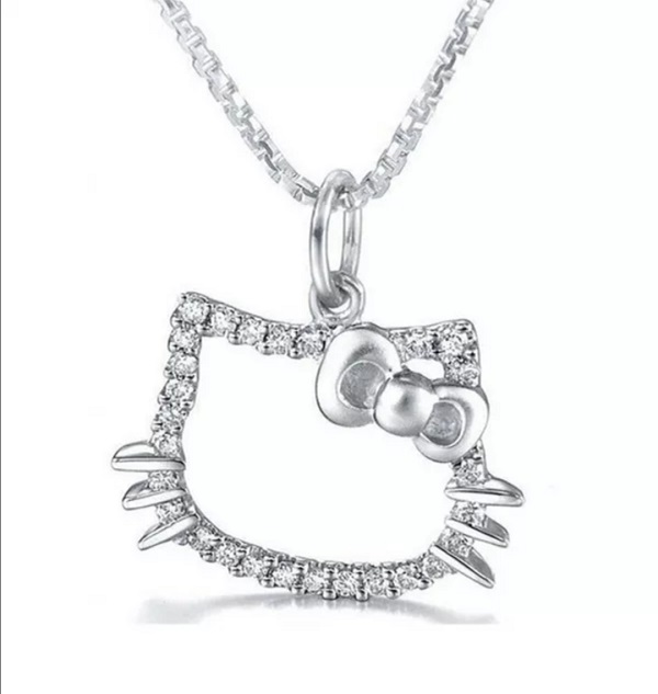 925 Sterling Silver Plated Whitegold Hello Kitty Pendant PM011
