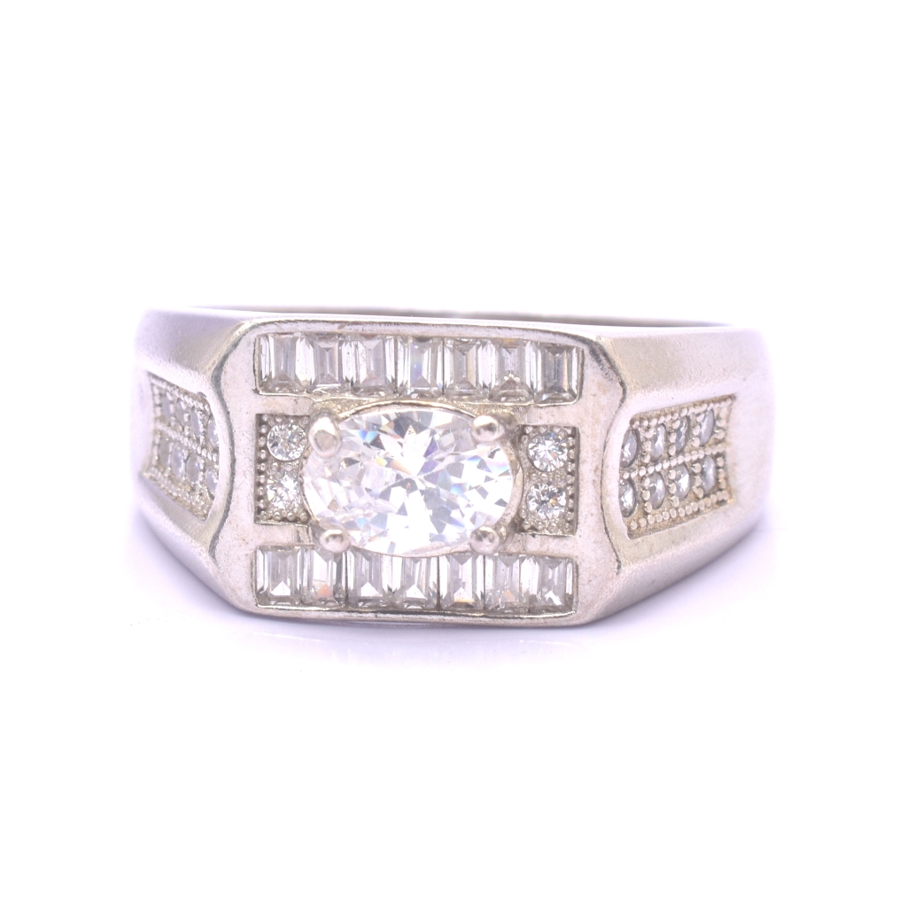 Sera 925 Sterling Silver Engagement Men Ring S-MRCN85-Crystal-OE